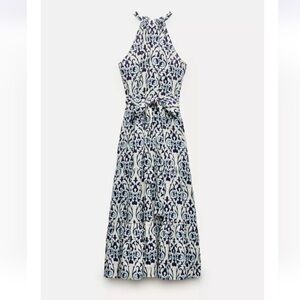 Zara belted halter print dress